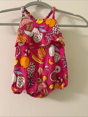 Infant Fruit-Print Bubble Romper in Vibrant Pink